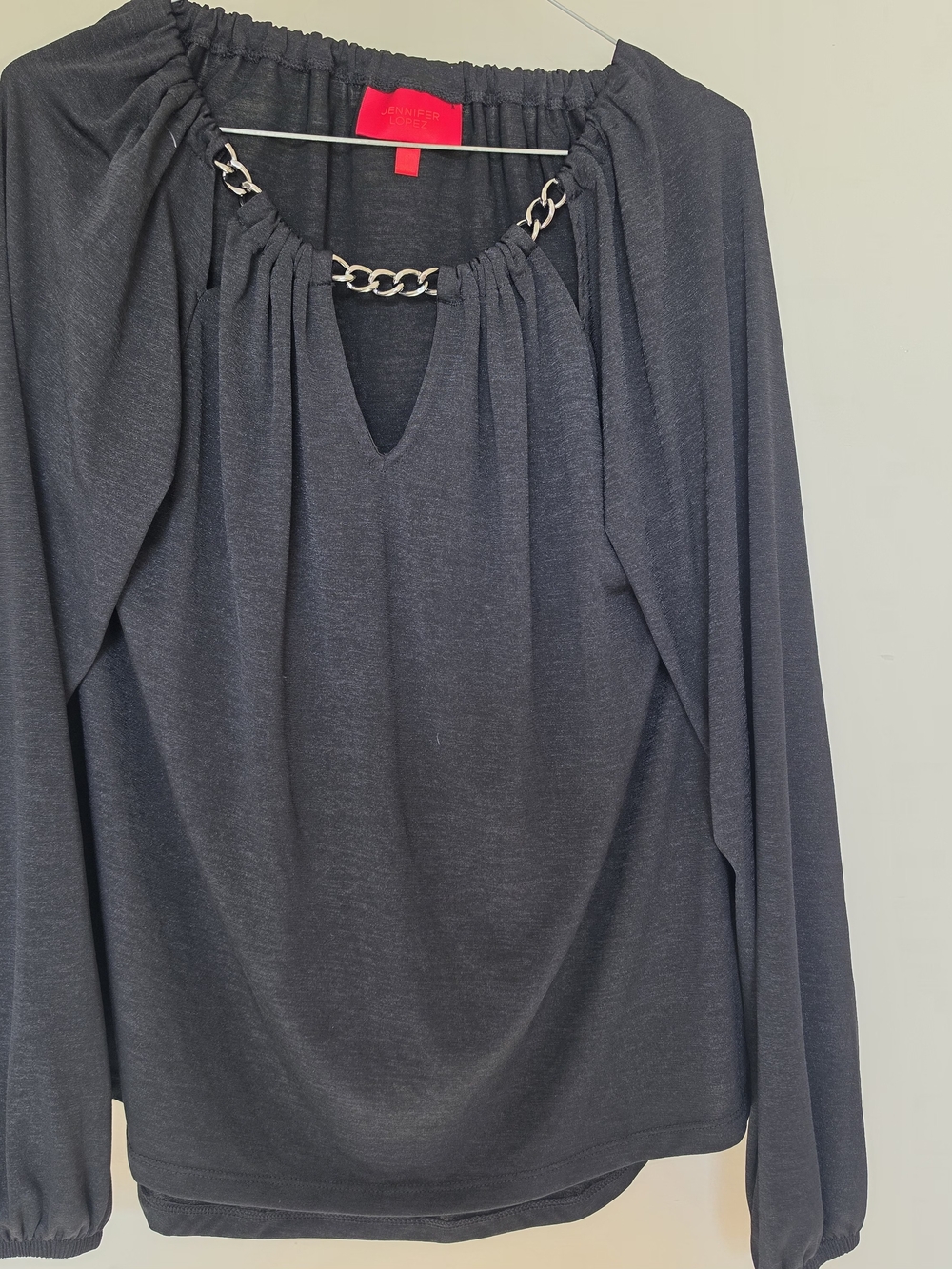 Jennifer Lopez Black Long Sleeve Top with Chain Trim